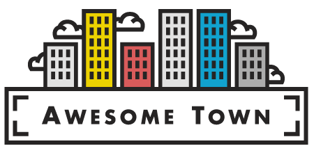 awesome town logo of pleasant buildings and clouds